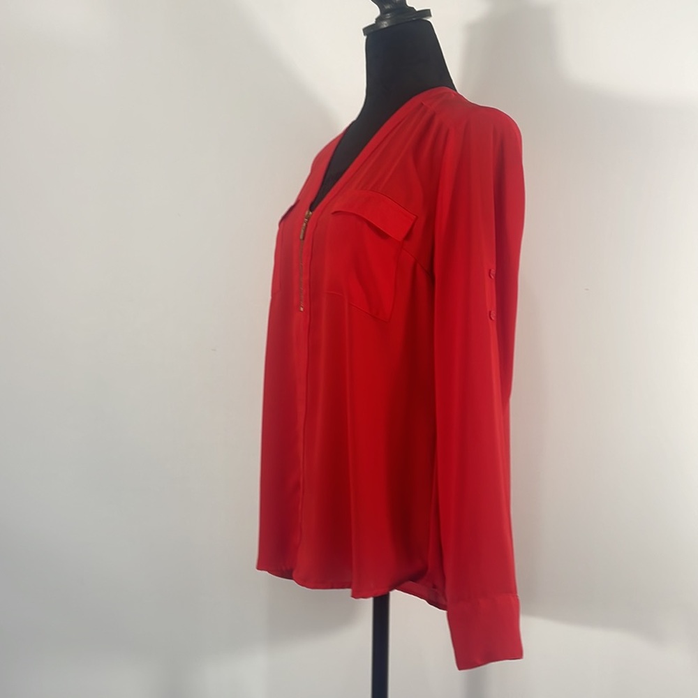 Express Red Gold front 1/4 Zipper,long Sleeve, 2 pockets, Popover top, Medium - Picture 2 of 10